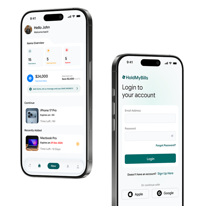HoldMyBill App Mockup